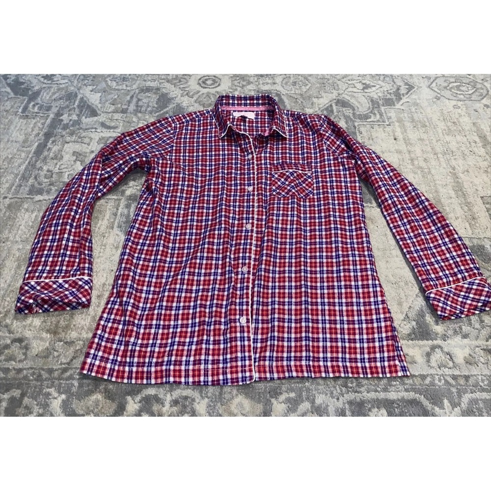 Women's Victorias Secret Plaid Red Purple‎ Shirt Sz Medium Pj Pajama Button